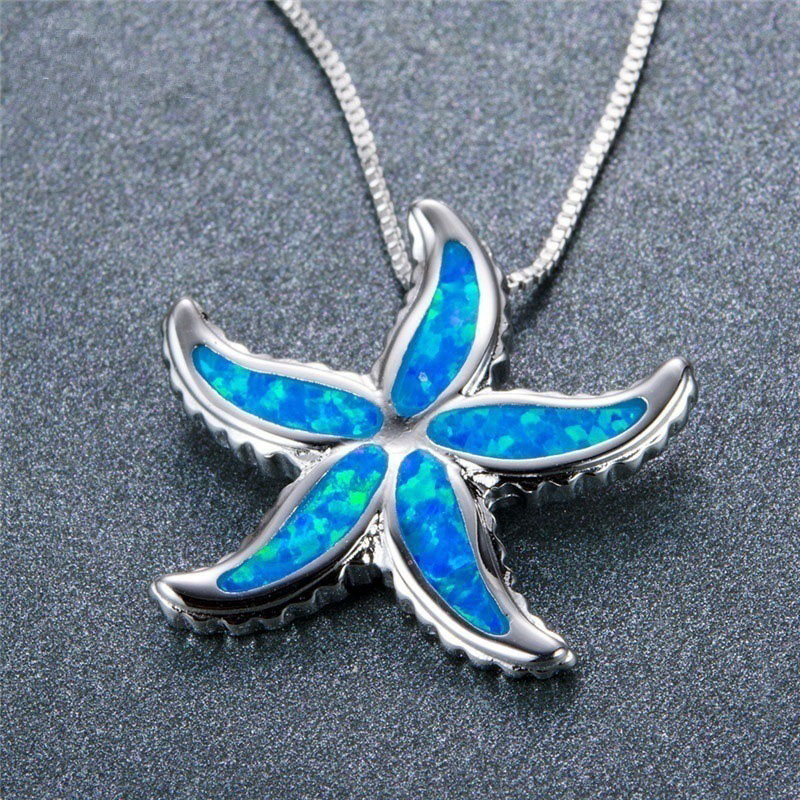 Opal Fashion Diamond Set Zirconia Clasp Chain Blue Starfish Pendant Necklace Manufacturer