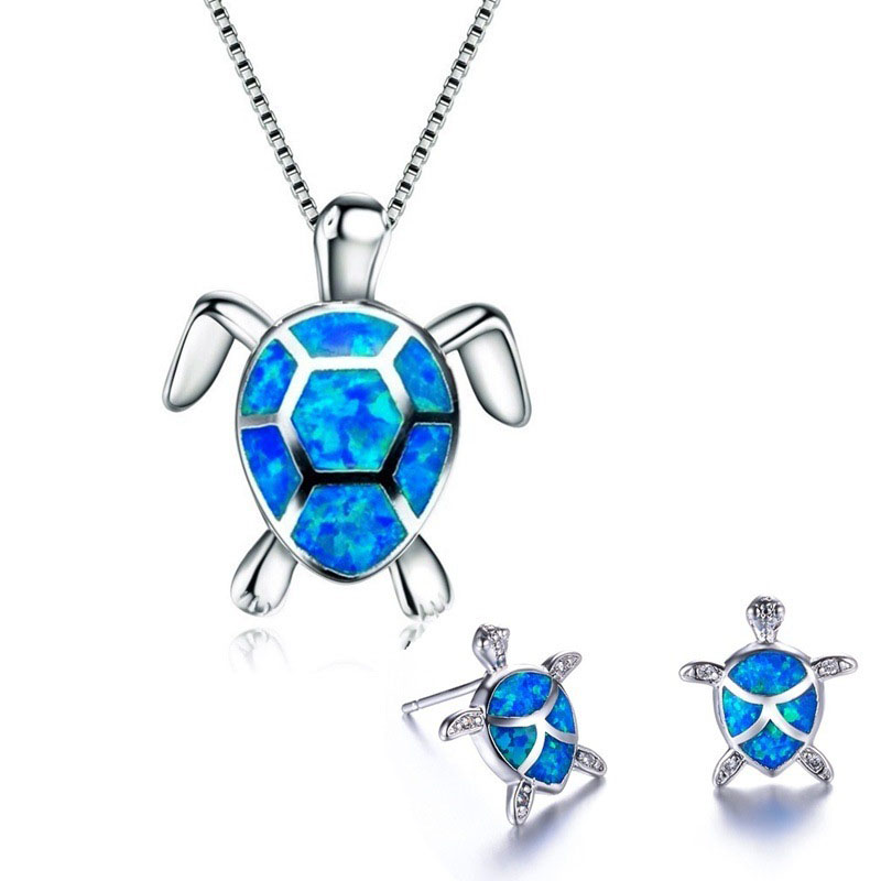 Fashion Opal Turtle Simple Dangle Earrings Studs Clasp Chain Set Manufacturer