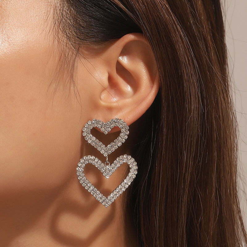 Wholesale Full Diamond Fashion Hollow Heart Earrings