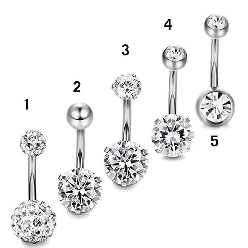 Five Piece Stainless Steel Zircon Steel Color Belly Button Ring Set Supplier