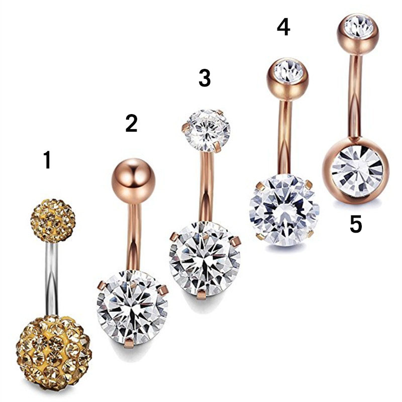 Five-piece Stainless Steel Zirconia Rose Gold Navel Ring Set Piercing Supplier
