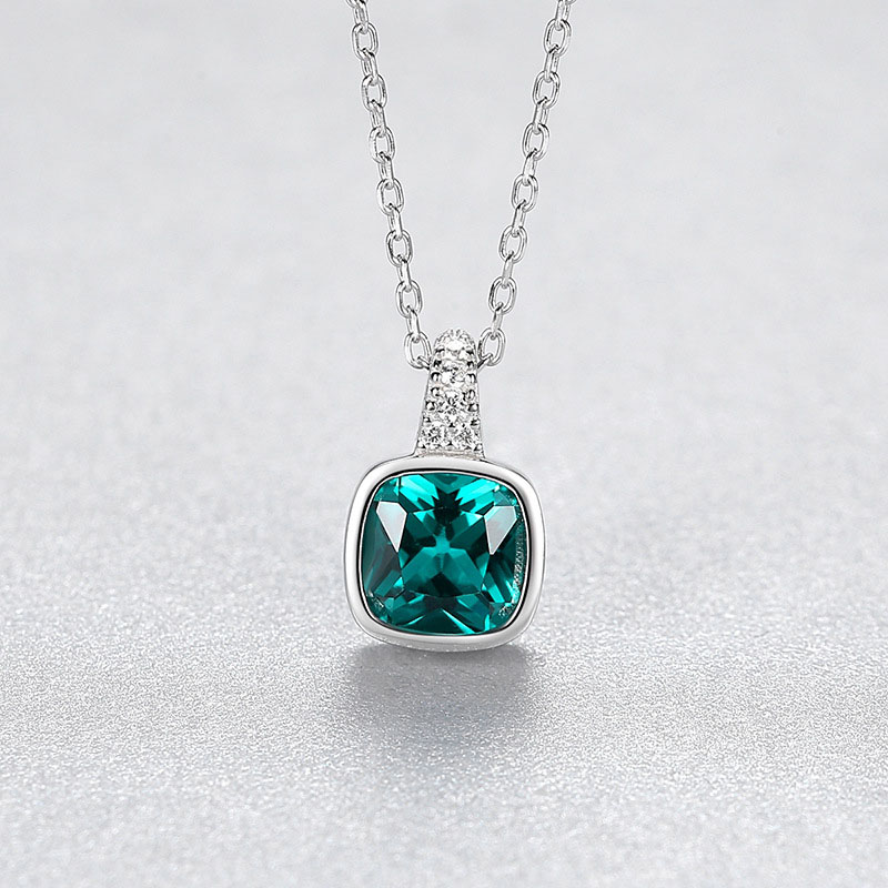 Wholesale 925 Sterling Silver Necklace Emerald Square With Zirconia Fashion Clavicle Chain