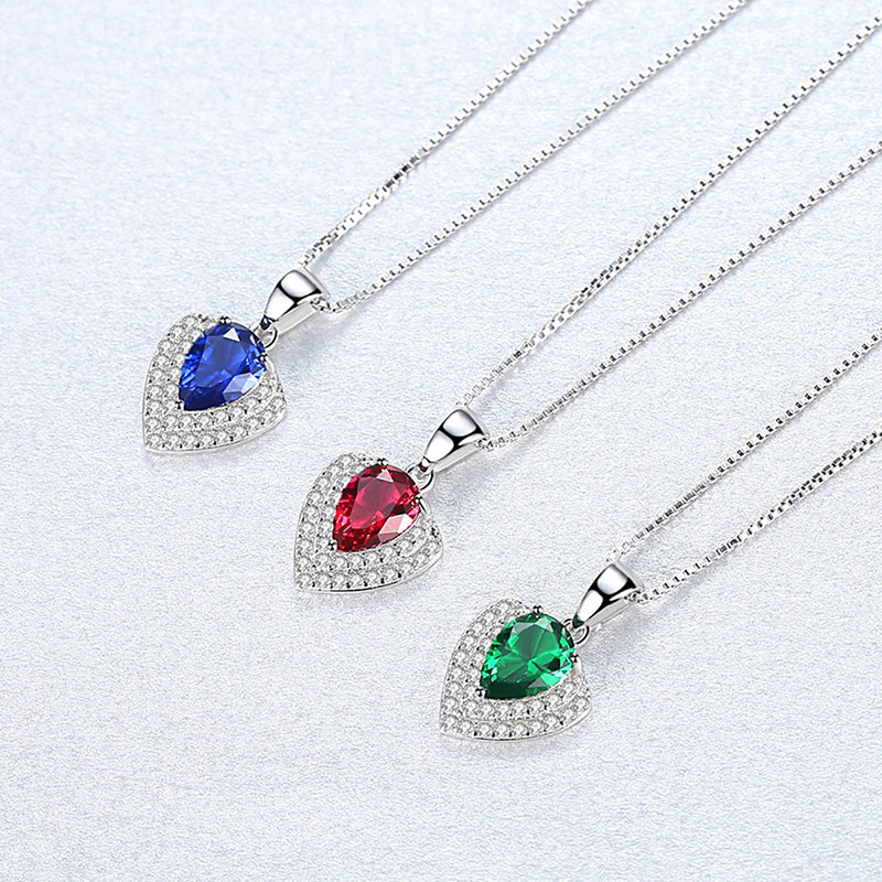 Wholesale S925 Silver Pendant Teardrop Synthetic Colored Gemstone Zircon Micro-set Necklace