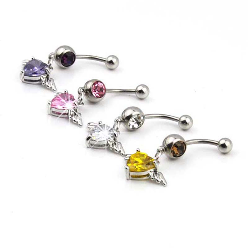 Pierced Winged Heart Shaped Zirconia Navel Studs Navel Clasp Suppliers
