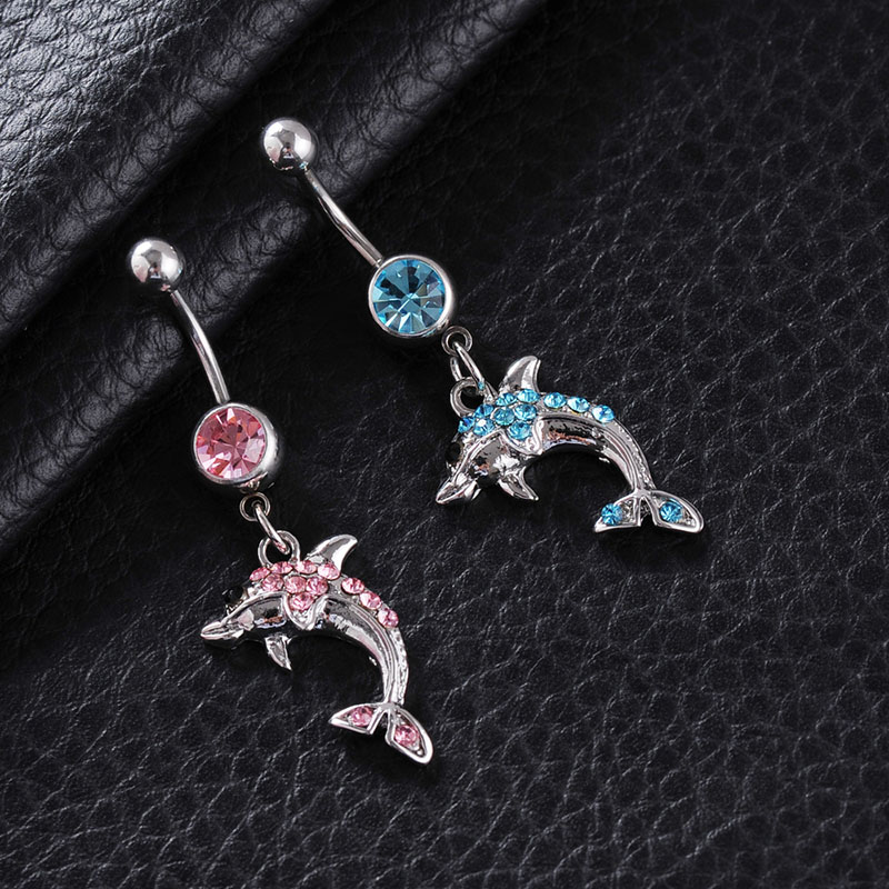 Pierced Animal Alloy With Diamond Dolphin Pendant Navel Studs Suppliers