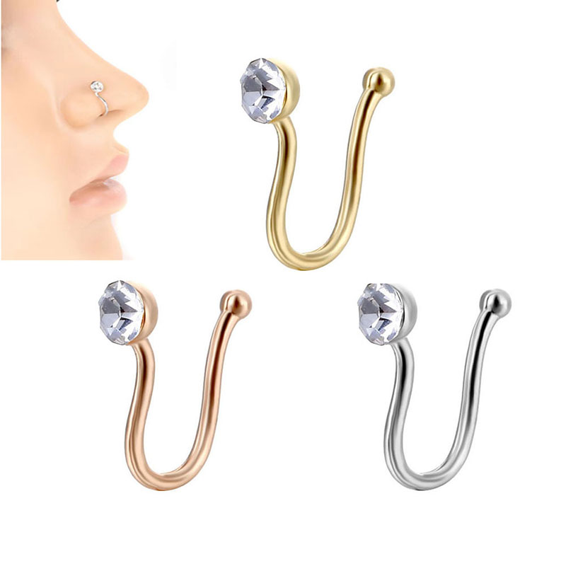Horseshoe Geometric Zircon Gold Magnetic Nose Ring Vendors