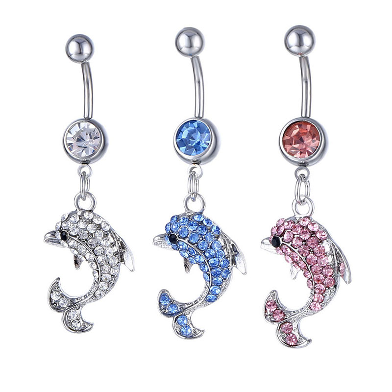 Body Piercing Dolphin Pendant With Diamond Belly Button Ring Vendors