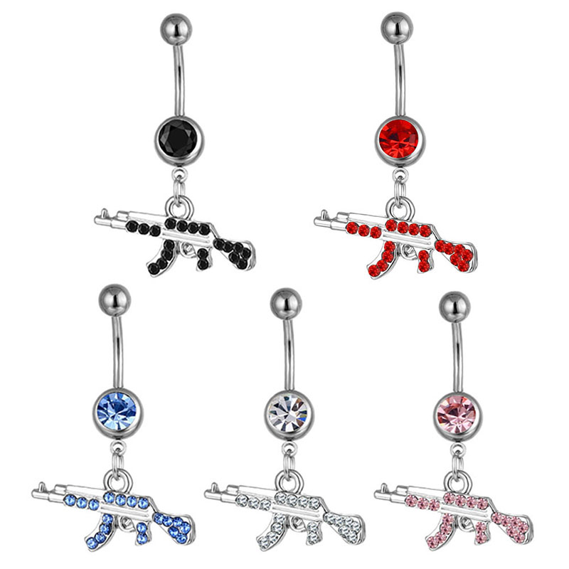 Body Piercing Gun-shaped Geometric Small Pendant With Diamond Belly Button Ring Vendors