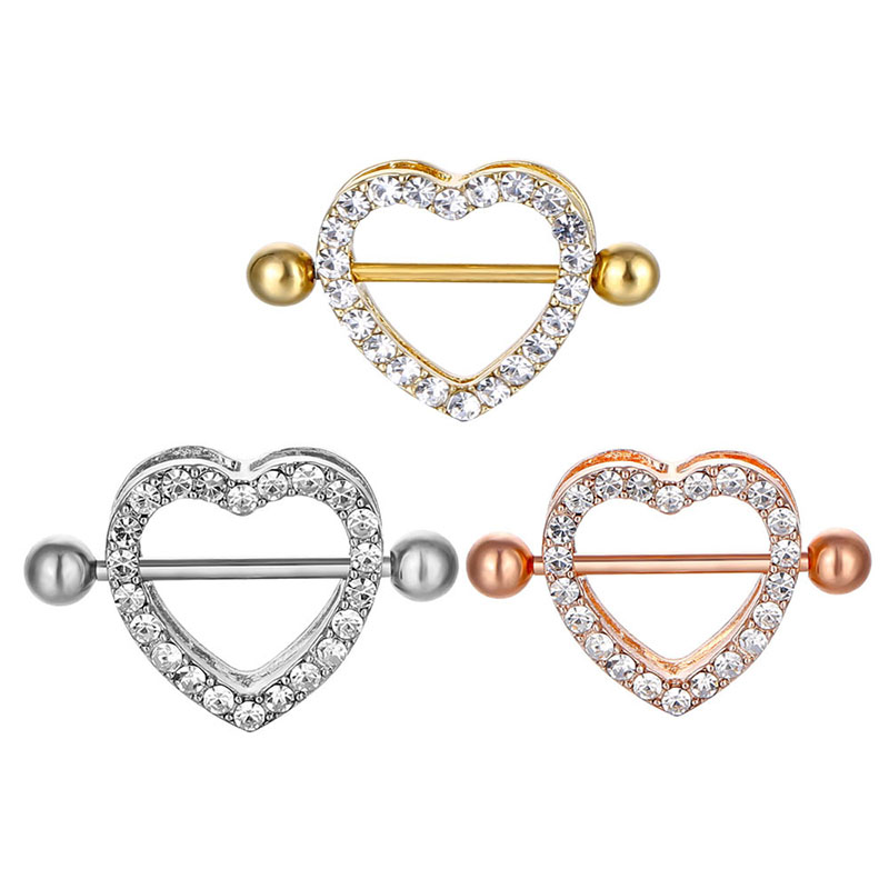 Double Layer Diamond Plated Heart Shaped Tri-color Nipple Studs Vendors