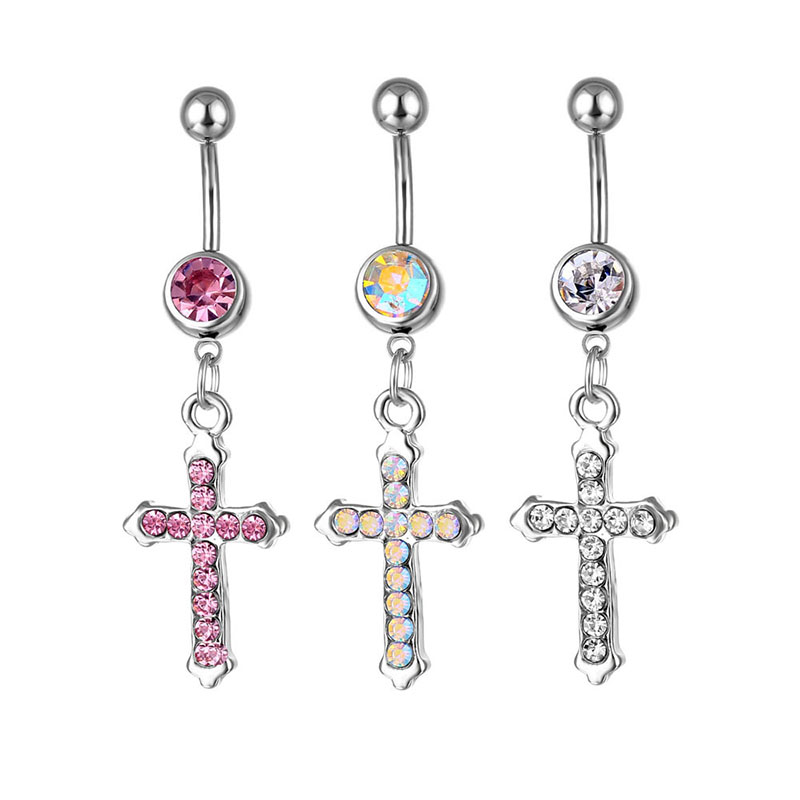 Stainless Steel Cross Pendant Belly Button With Diamonds Vendors