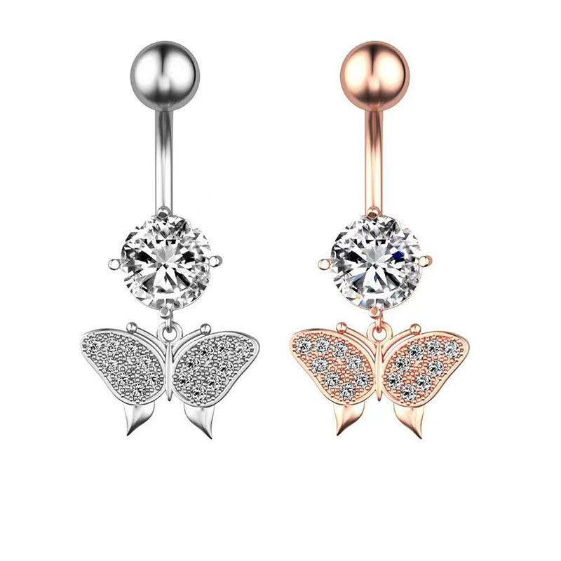 Pierced Butterfly And Zirconia Belly Button Ring Vendors