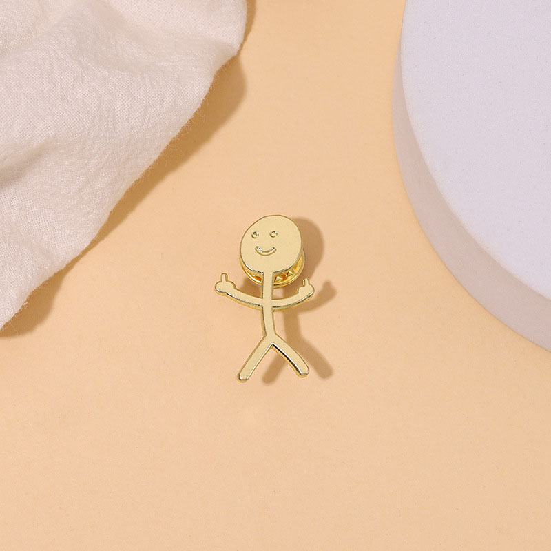 Cartoon Little Gold Man With Middle Finger Metal Badge Pin Distributor