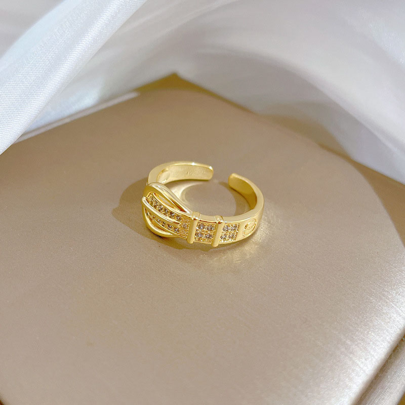 Wholesale Real Gold Link Zirconia Ring Opening Adjustable Finger Ring