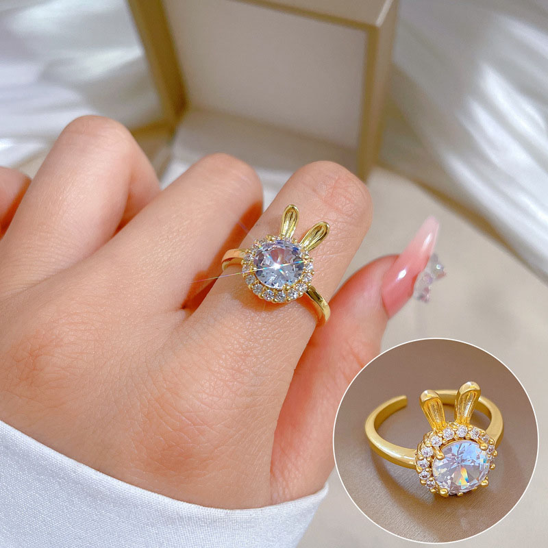 Wholesale Real Gold Rabbit Zirconia Ring With Adjustable Opening