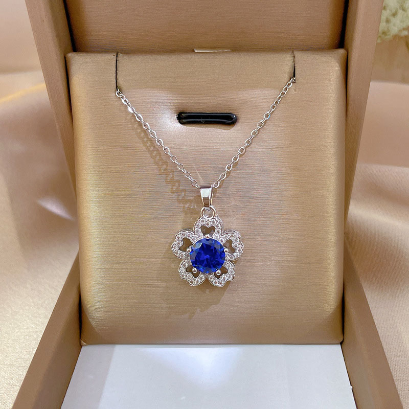 Wholesale Titanium Steel Full Diamond Blue Luxury Necklace