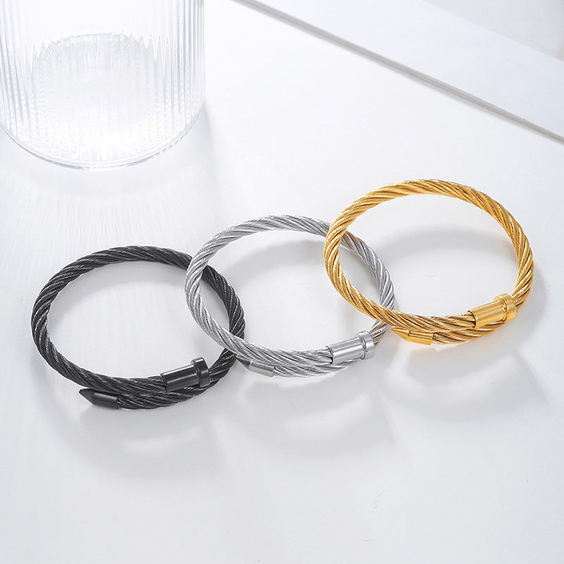 Wholesale Jewelry Hip-hop Wire Rope Opening Nail Head Titanium Steel Adjustable Bracelet
