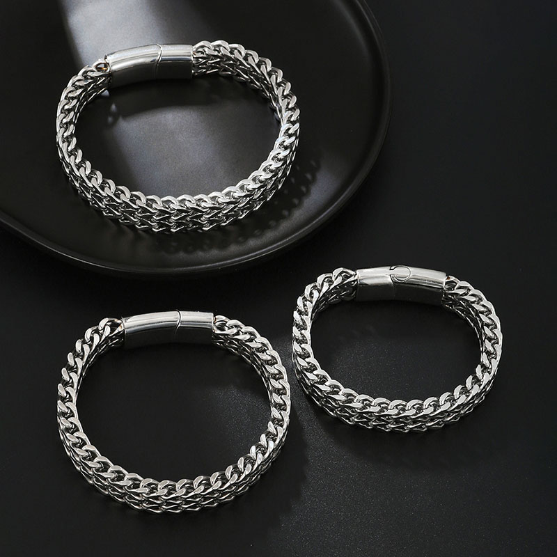 Wholesale Jewelry Stainless Steel Braided Double Row Positive And Negative Keel Magnet Clasp Titanium Steel Bracelet