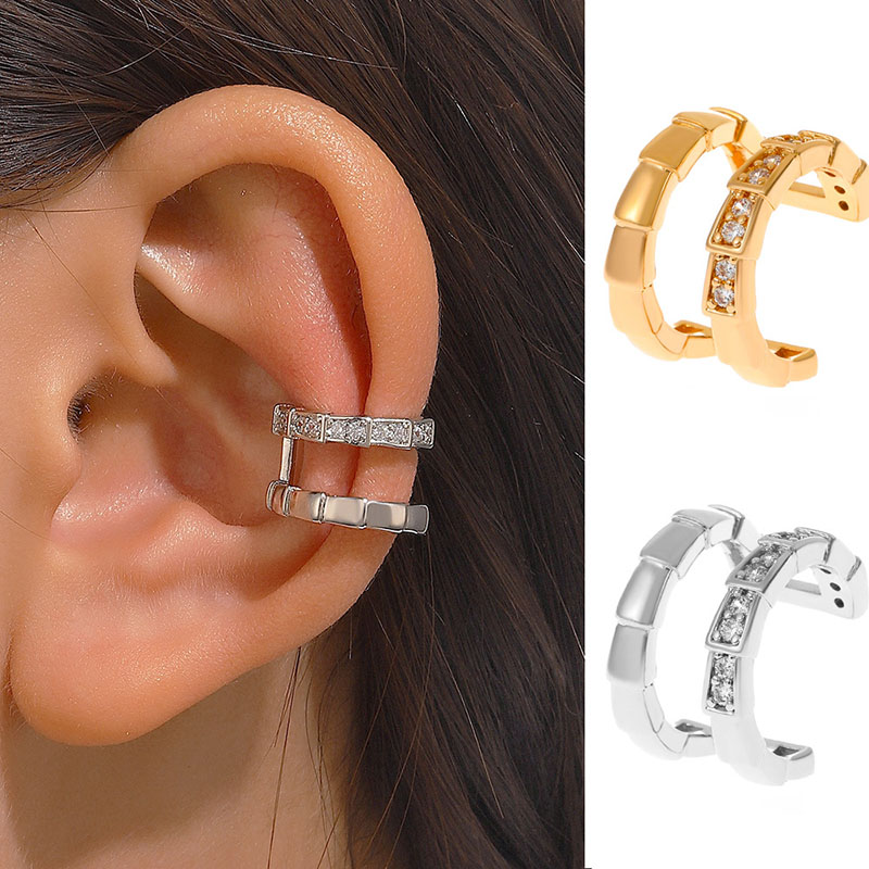 Wholesale Jewelry Double Snake Bone No Ear Holes Fashion Diamond Studded Bamboo Ear Bone Clips