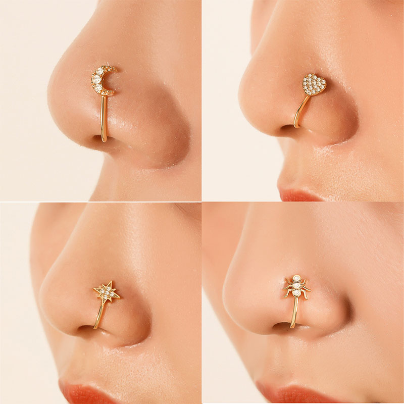 Wholesale Jewelry Brass With Zirconia Stars Fake Nose Studs Simple U-shaped Non-pierced Nose Clip