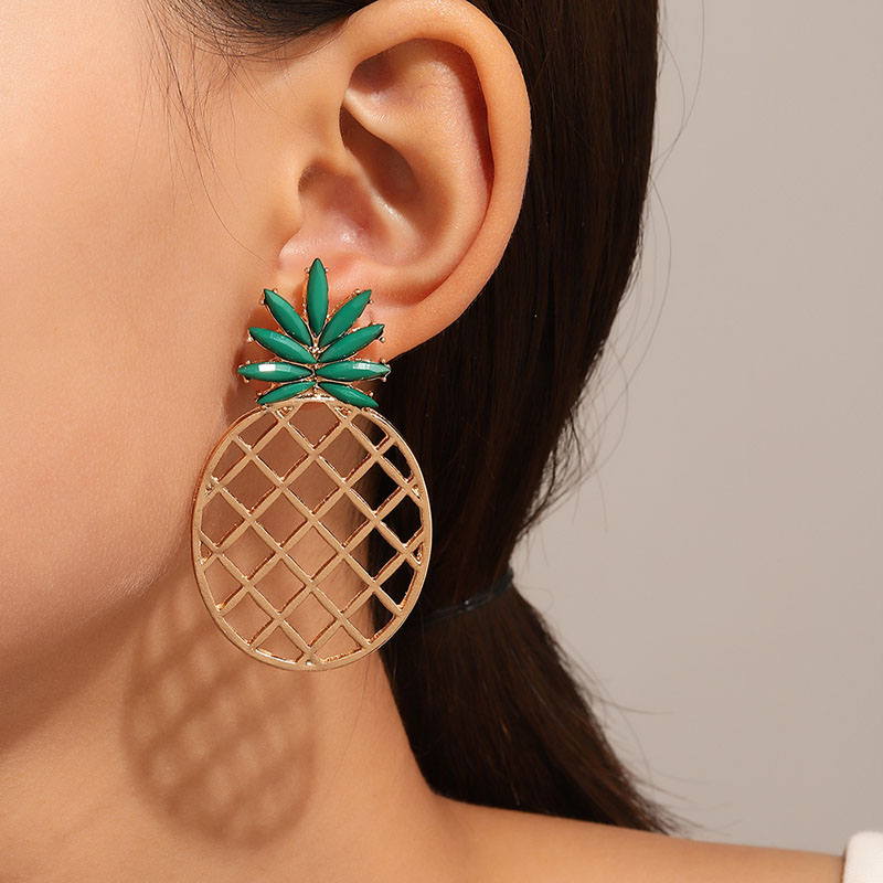 Wholesale Jewelry Hollow Pineapple Inlaid Zirconia Fruit Earrings