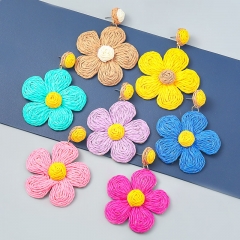 Raffia Straw Colorwork Floral Earrings Vendors