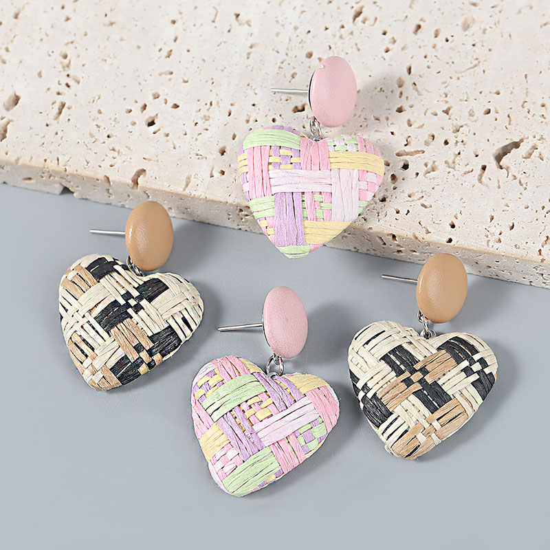 Artificial Leather Raffia Woven Heart-shaped Korean Earrings Vendors
