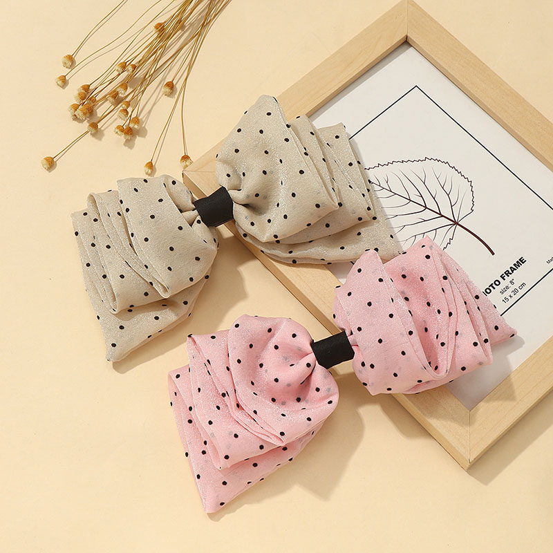 Wholesale Jewelry Pink Polka Dot Bow Elegant Sweet Net Gauze Hair Clip