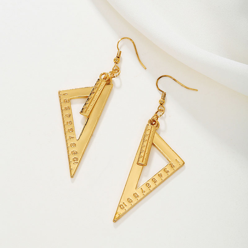 Wholesale Jewelry Personalized Triangular Ruler Geometric Metal Earrings