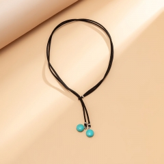 Wholesale Jewelry Ethnic Vacation Turquoise Double Layer Clavicle Chain Chocker Adjustable Necklace