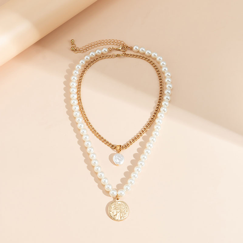 Wholesale Jewelry Simple Retro Faux Pearl Fashion Beaded Portrait Hip Hop Necklace