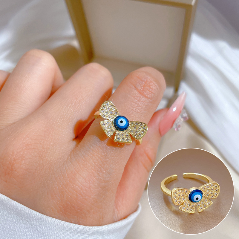 Wholesale Butterfly Eye Zircon Opening Adjustable Gold Plated Ring