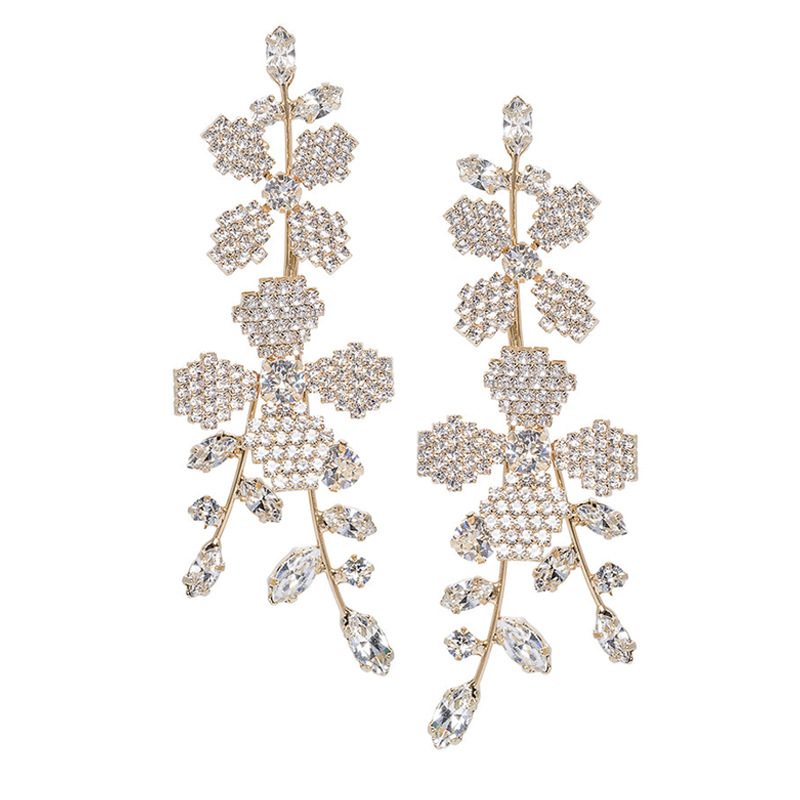 Wholesale Fashion Flower Bride Light Luxury Elegant Dress Crystal Earrings