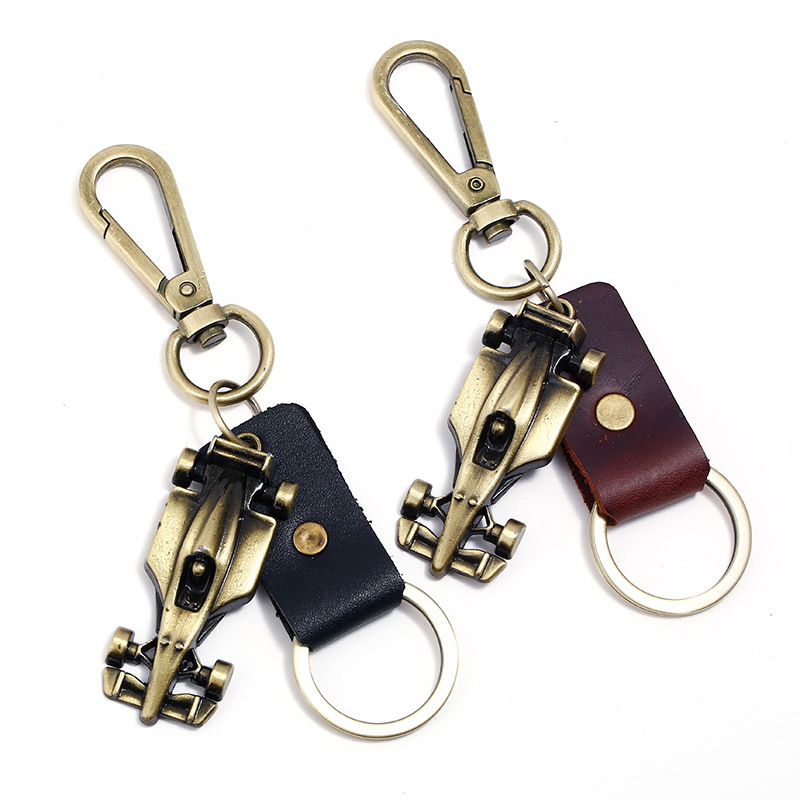 Wholesale Retro Real Cowhide Alloy Racing Keychain