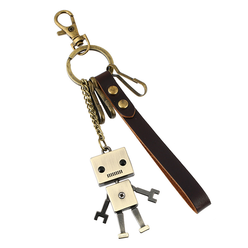 Retro Cowhide Alloy Hand And Foot Movable Robot Keychain Supplier