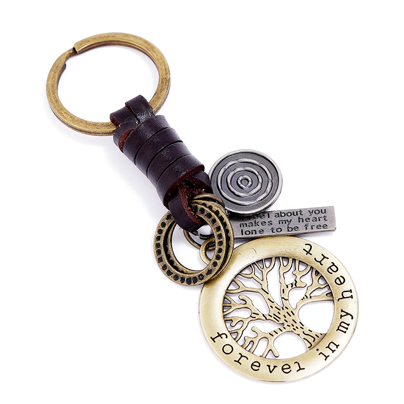 Hand Woven Bronze Lucky Tree Cowhide Keychain Supplier