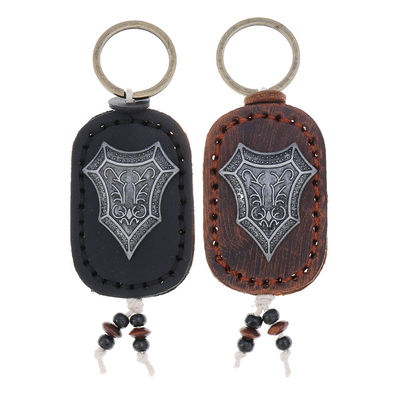 Wholesale Vintage Hand-stitched Double-sided Cowhide Keychain
