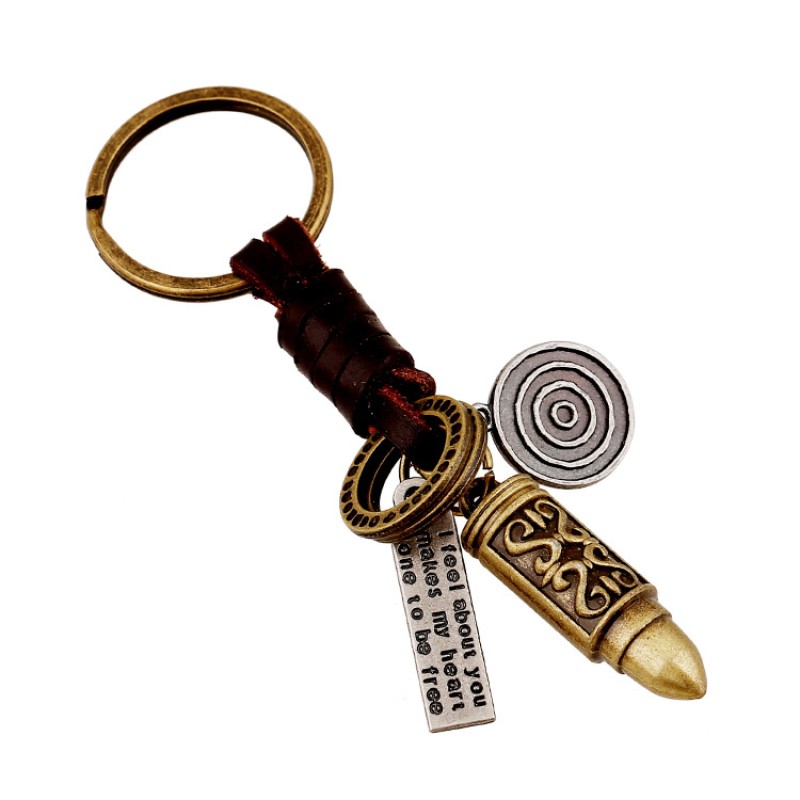 Wholesale Retro Woven Cowhide Bullet Keychain