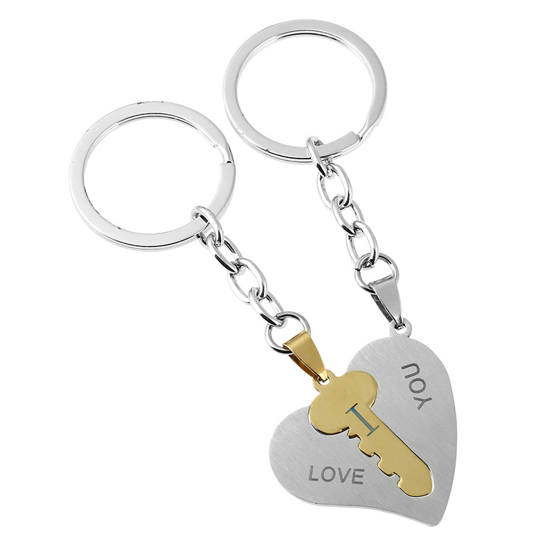 Heart Embedded Key I Love You Couple Stainless Steel Keychain Supplier