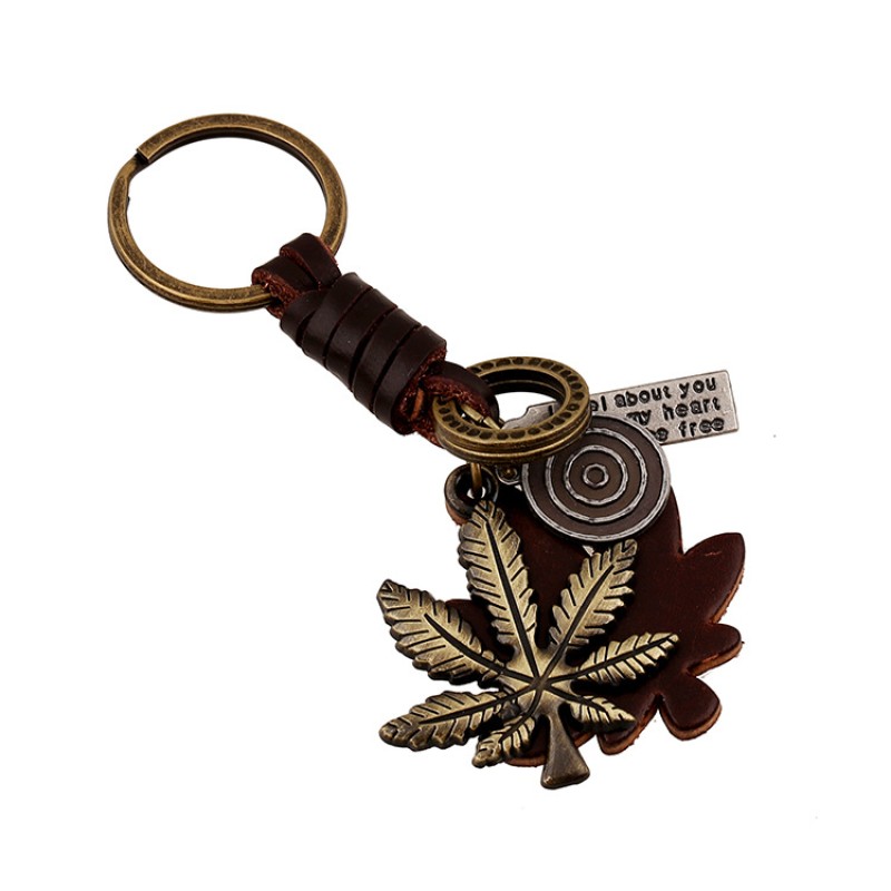 Wholesale Atmospheric Alloy Maple Leaf Leather Keychain