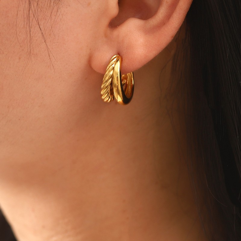 Wholesale 18K Gold Irregular Double Twist C- Shaped Earrings