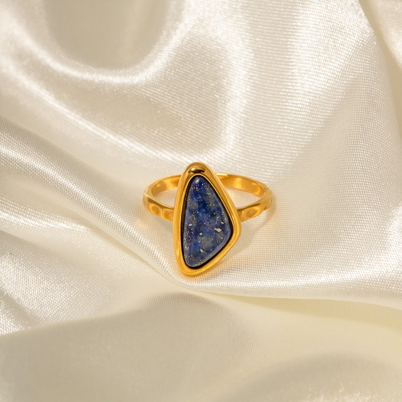 Wholesale 18K Gold Plated Stainless Steel Lapis Lazu Triangle Opening Ring