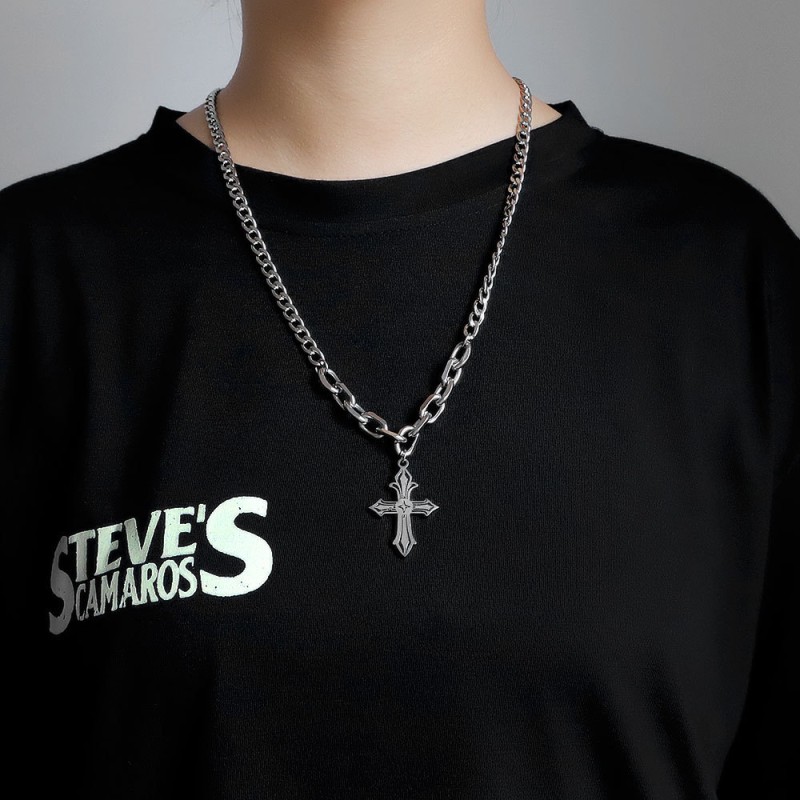 Wholesale Titanium Steel Cross Pendant Cuban Necklace