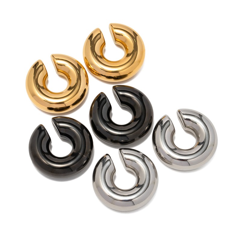 Wholesale 18K Real Gold Stainless Steel Thick Cylindrical Tube Hollow Ear Ring Ear Clip
