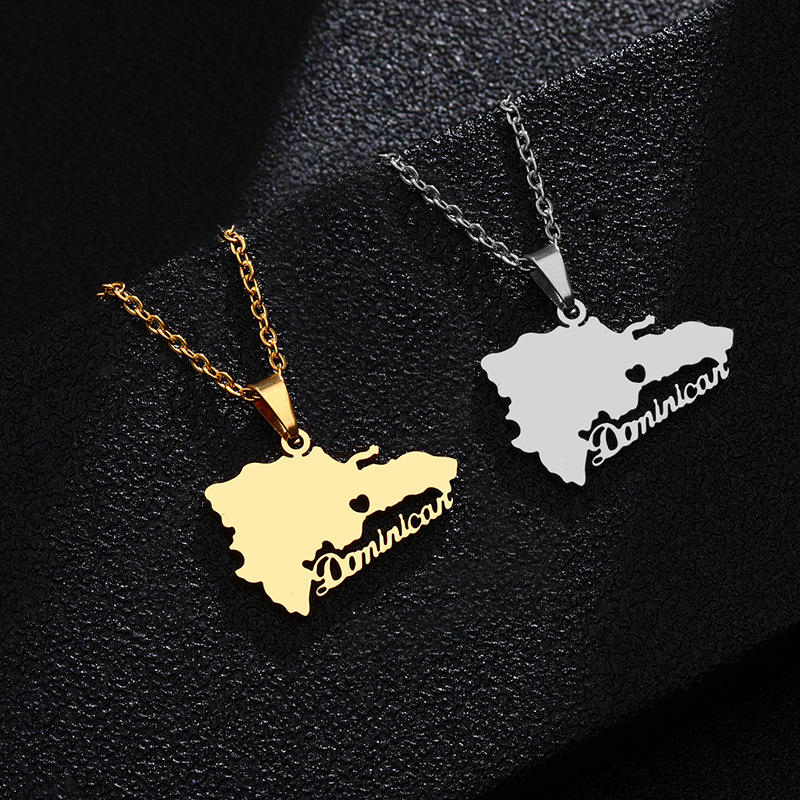 Wholesale Titanium Steel Smooth Gold Dominican Map Necklace
