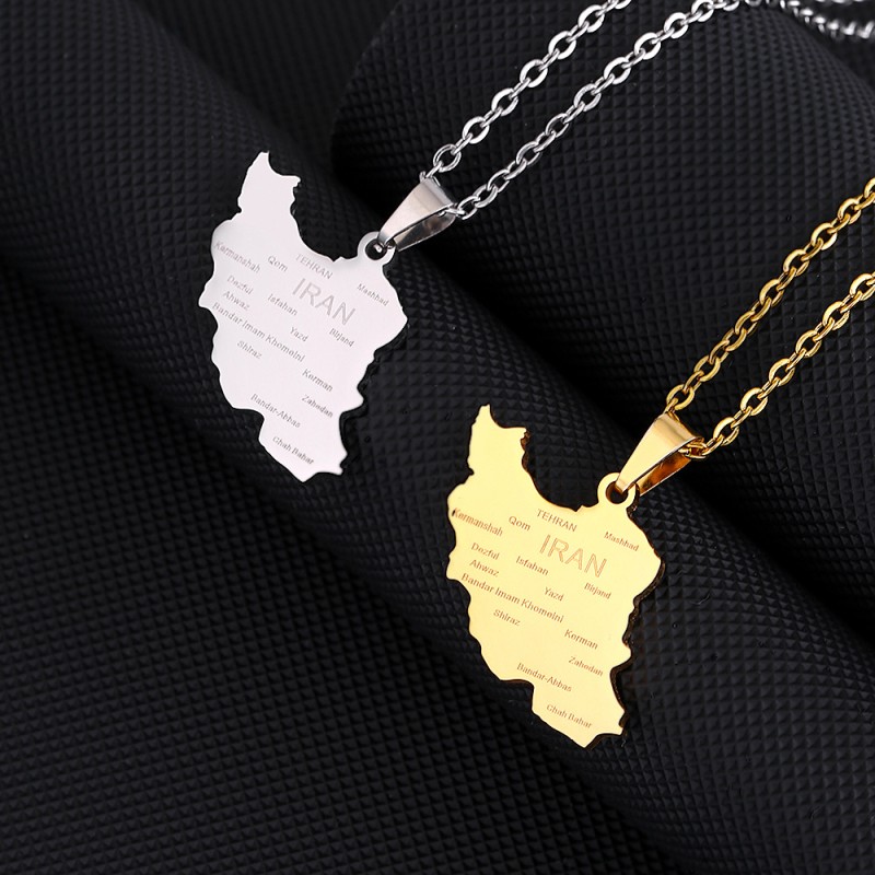 Wholesale Stainless Steel Iran Map With City Pendant Necklace