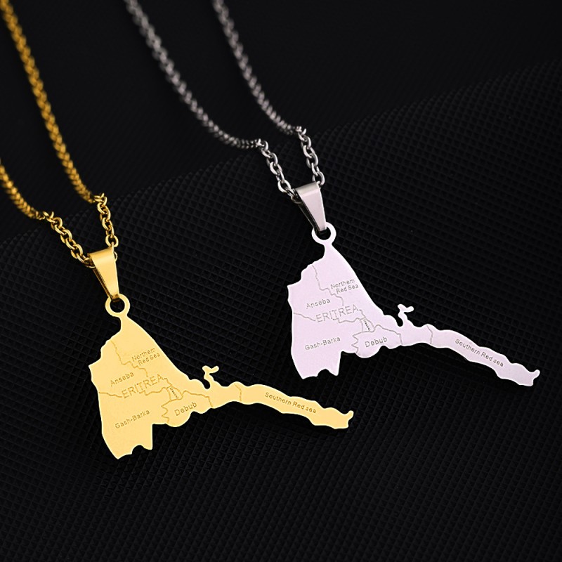 Wholesale Stainless Steel Africa Eritrea Map With City Pendant Necklace