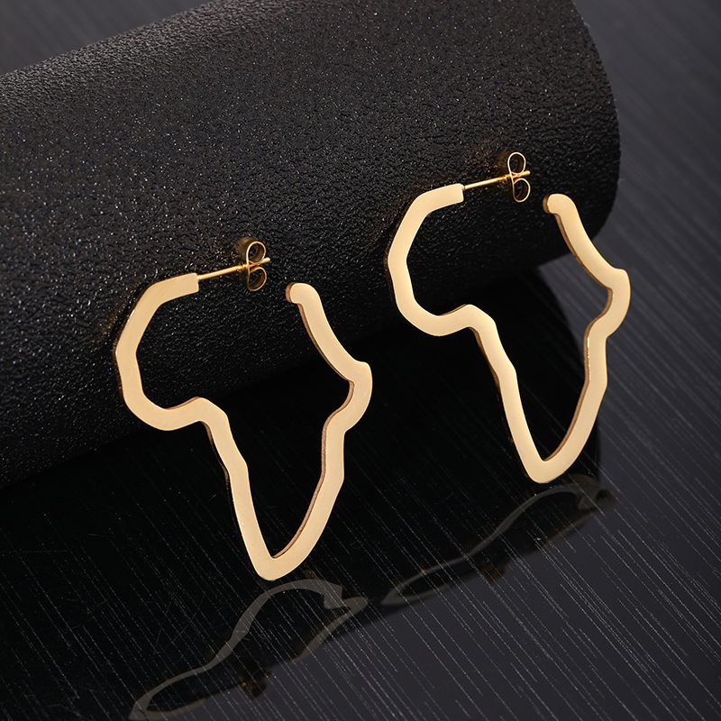 Wholesale Africa Map Gold Stainless Steel Earrings