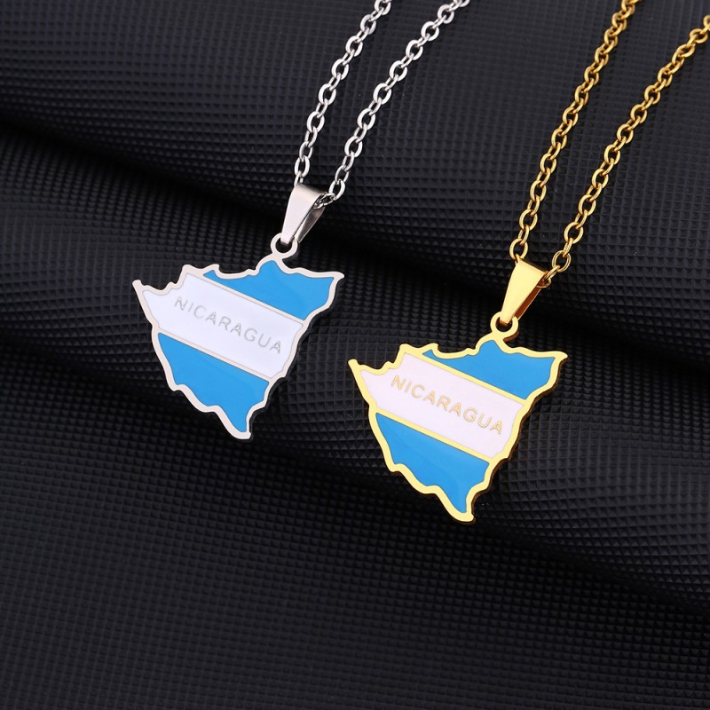 Wholesale Stainless Steel Nicaragua Map Flag Necklace