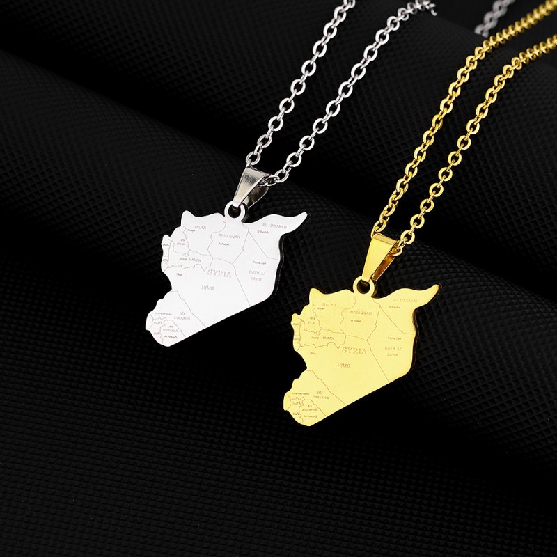 Wholesale Syria Map With City Pendant Necklace