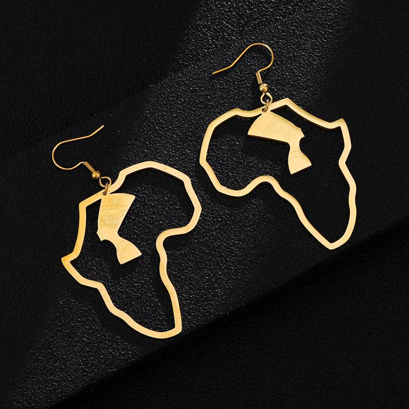 Wholesale Africa Map Gold Stainless Steel Egypt Earrings